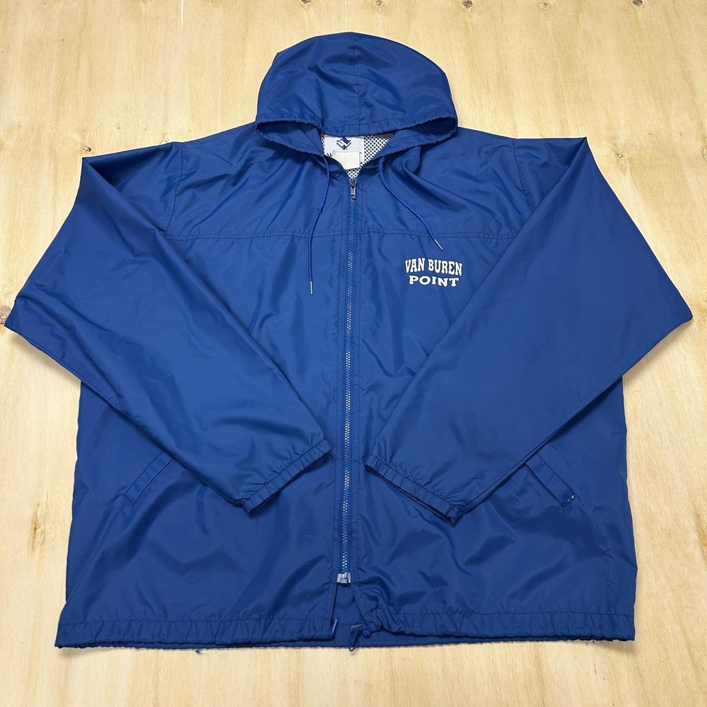 Vintage Windless Jacket Mens Large Blue Nylon Hooded Windbreaker Zip Lined USA